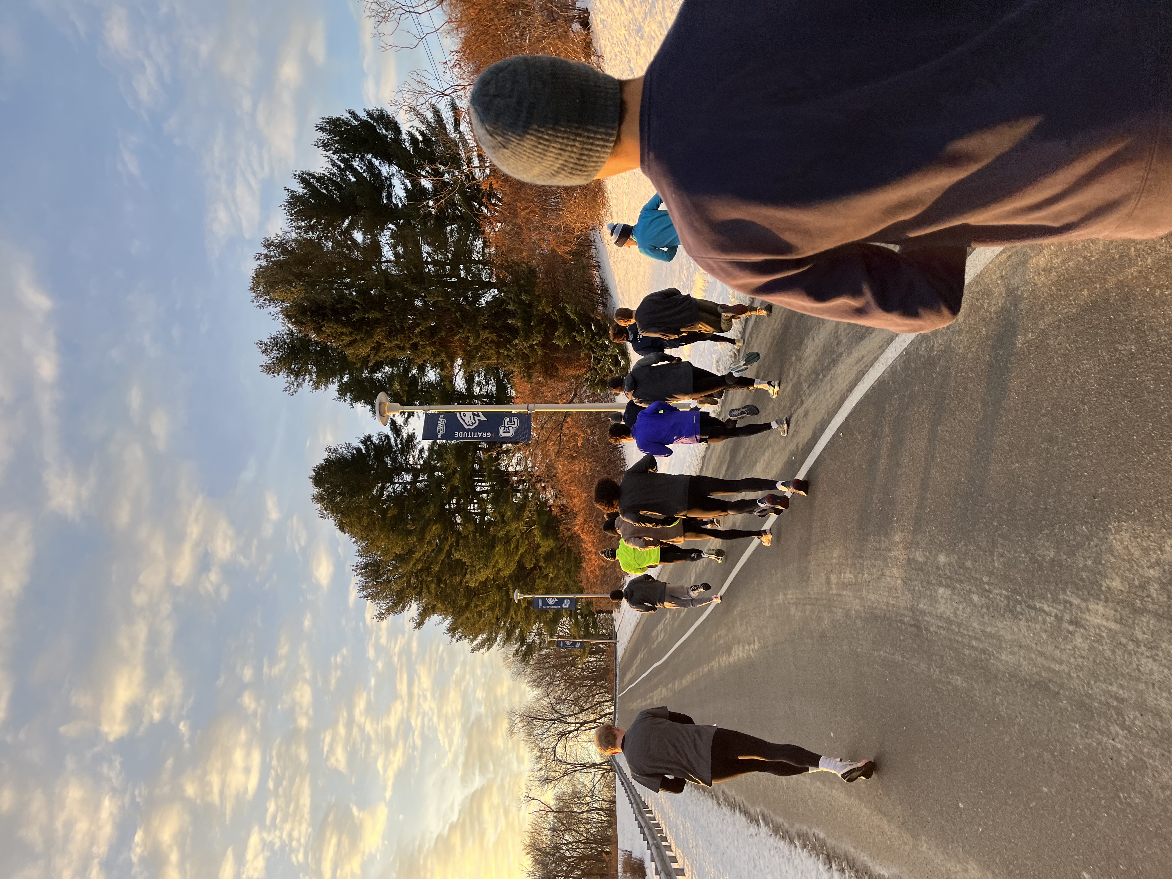 The team at the start of a morning long run